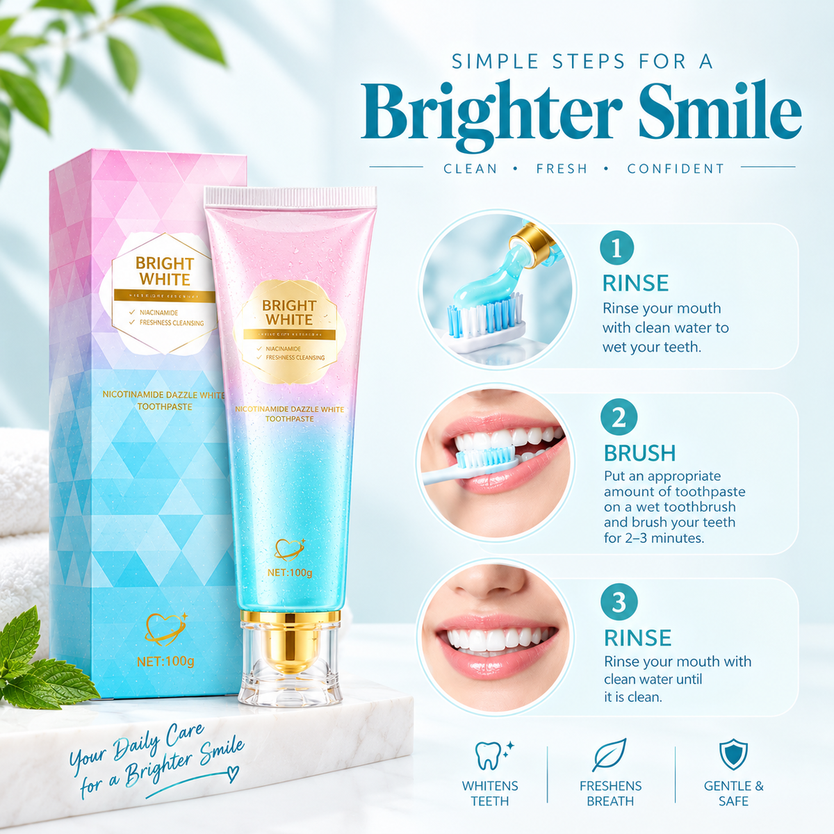 Oralhoe Nicotinamide Whitening Toothpaste – Dazzle White Toothpaste for Brighter Teeth
